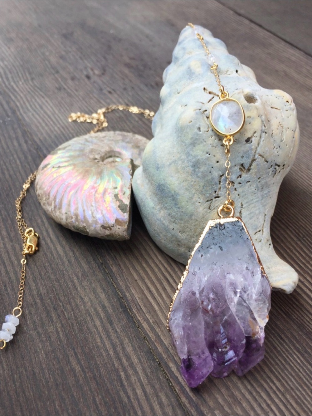 Gold-Plated Amethyst & moonstone Pendant Necklace